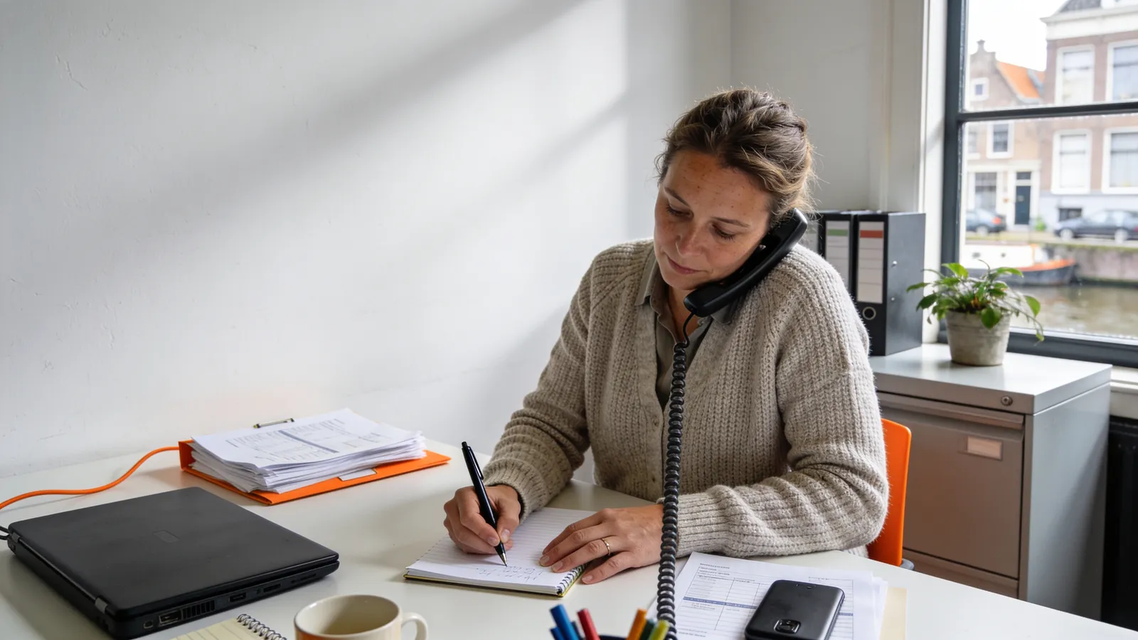 Ondernemer aan bureau met telefoon